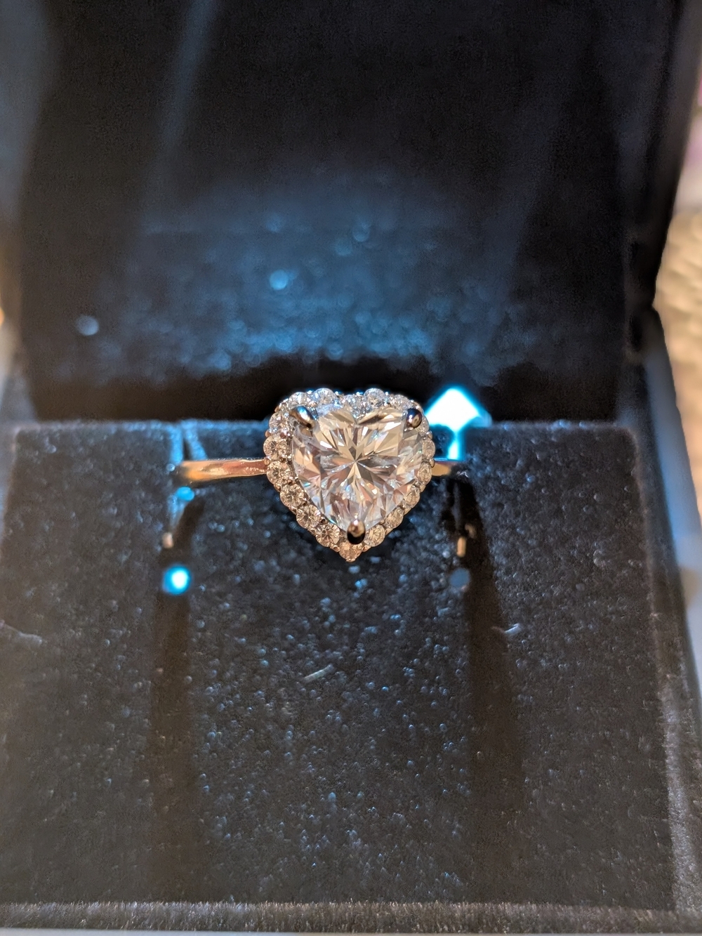 Heart-Cut Halo Ring with Clear Crystal Center